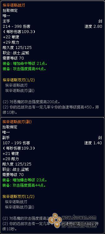 制皮在tbc中能做的逆天3件套(另附艾辛洛斯战刃属性图)