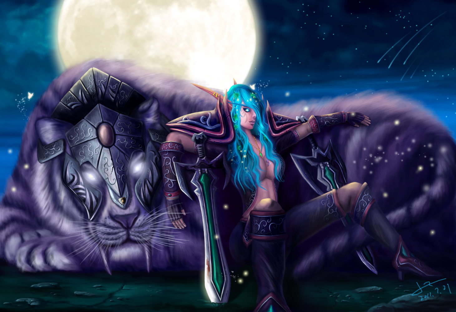 原创新人发图第四弹夏季夜晚的暗夜精灵女盗贼