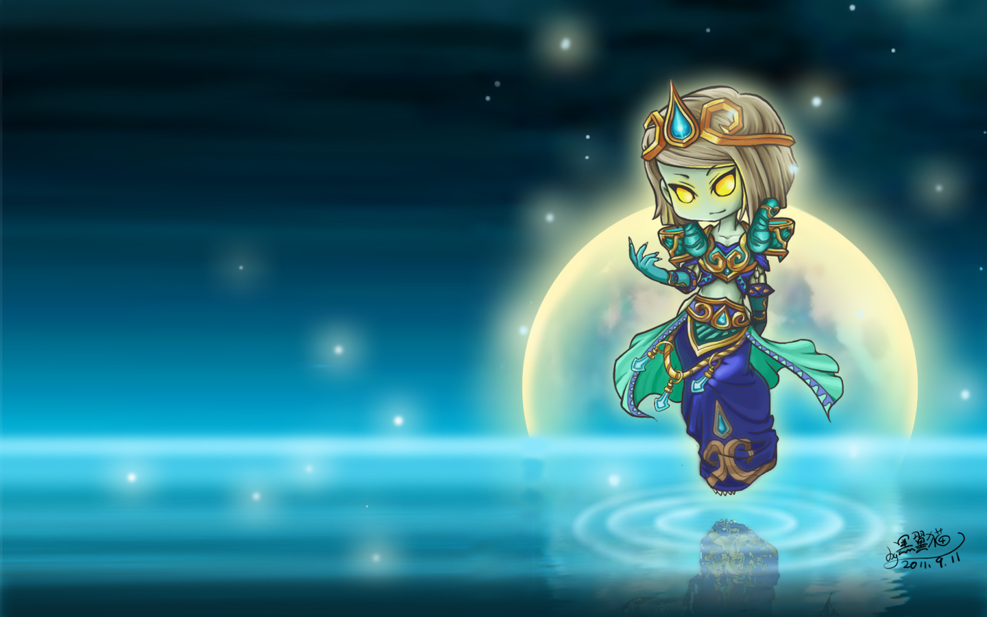 原创萌系t11的牧师更新1440900中秋踏月壁纸一张