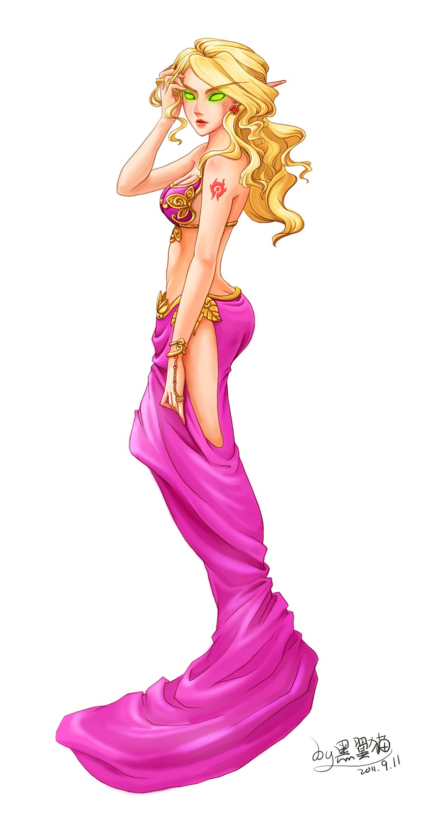 [原创]-流沙法袍的血精灵妹子-线稿 上色版[更新1440-900壁纸2张-粉色