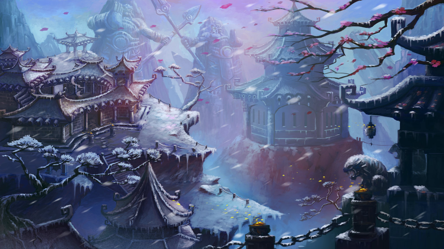 风雪山神庙背景图图片