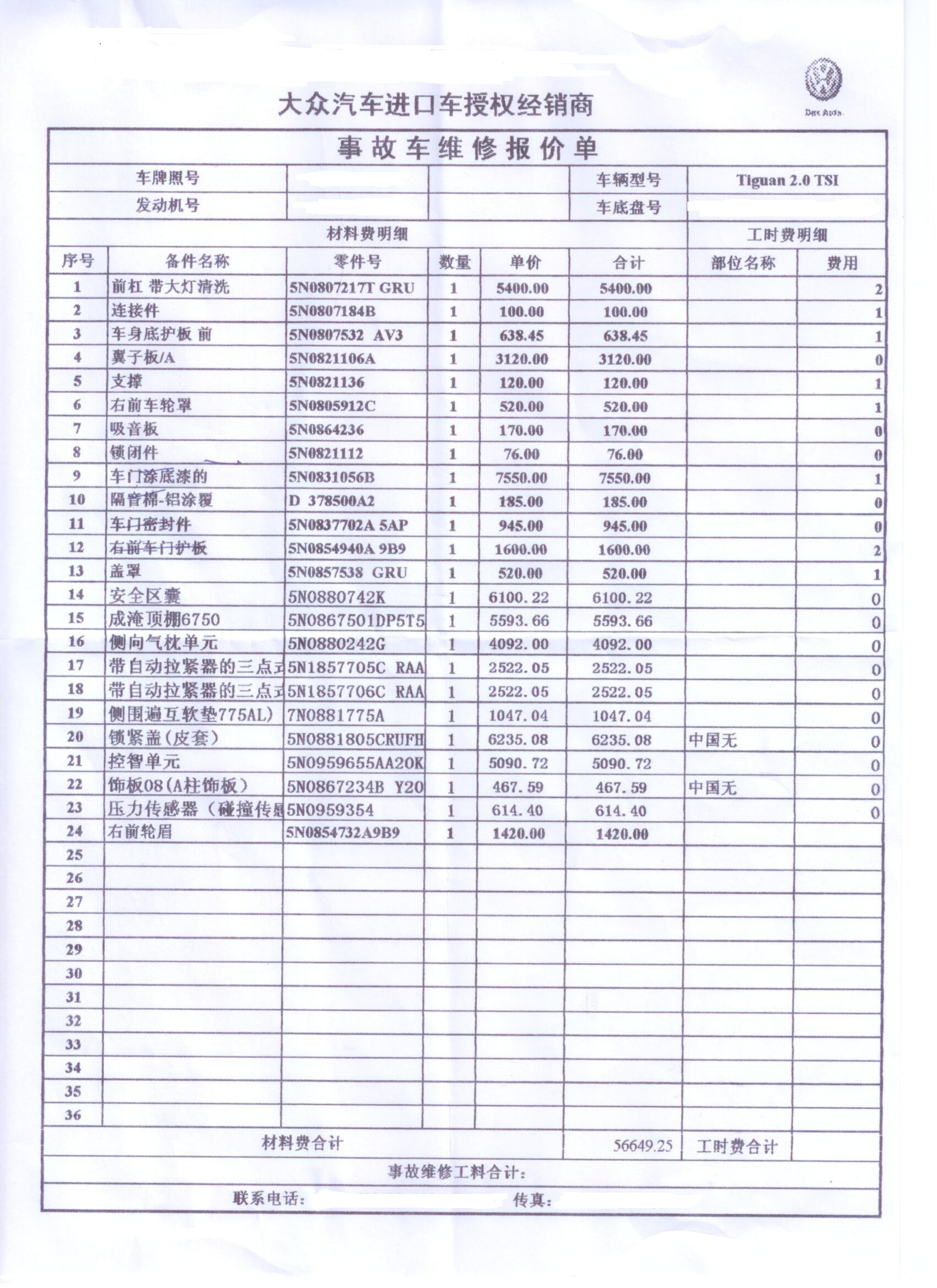 [蛋疼的嗷嗷叫] 以后要远离大车啊---上传维修报价单了.