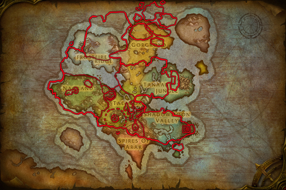 资料整理德拉诺地图和外域地图同比例叠加对比图来看看刀锋山究竟在