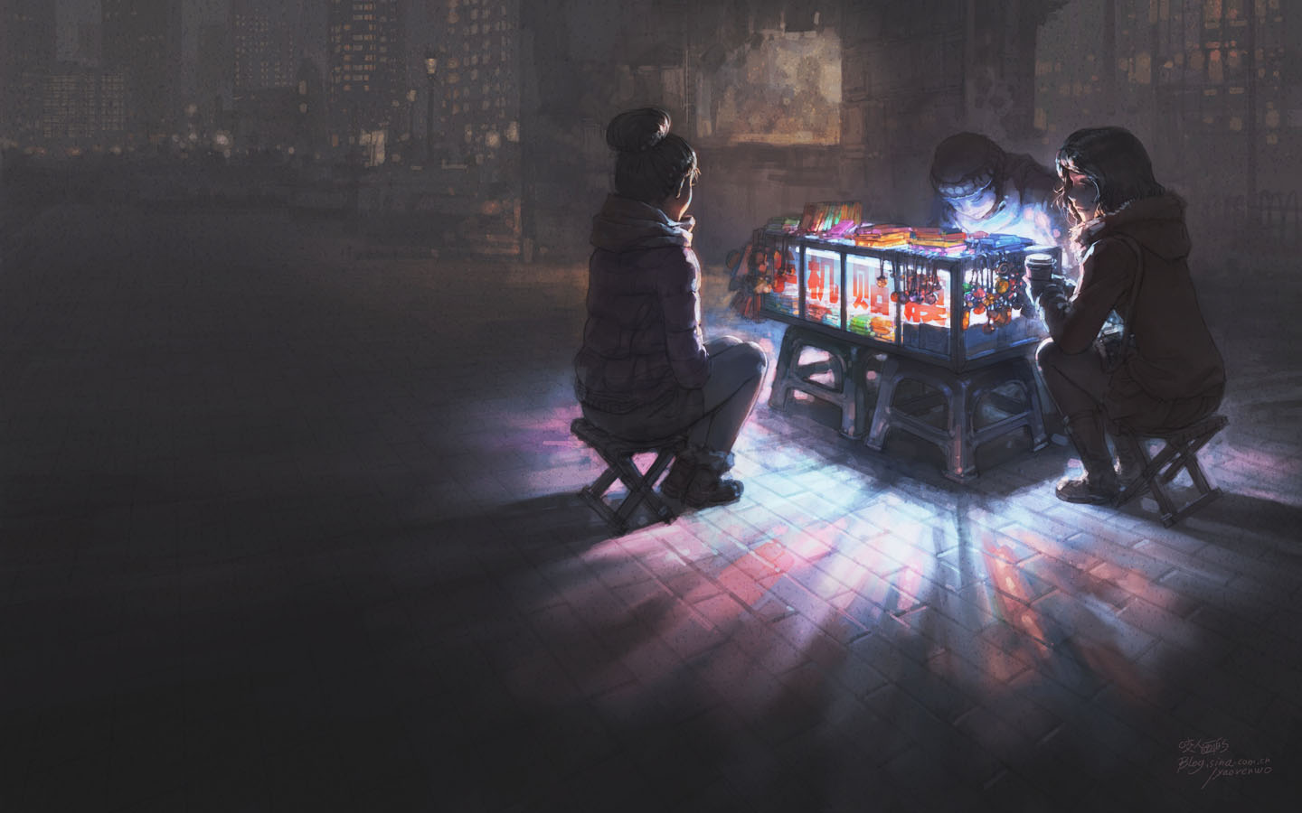 草图咬人画的生活随笔雾中小摊