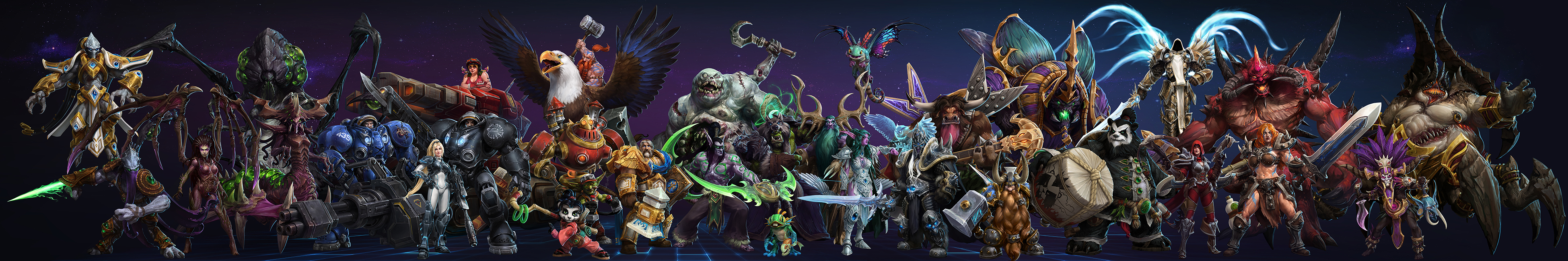 [英雄] [搬运] 你们要的4张风暴英雄全家福壁纸原图:魔兽,星际,大菠萝