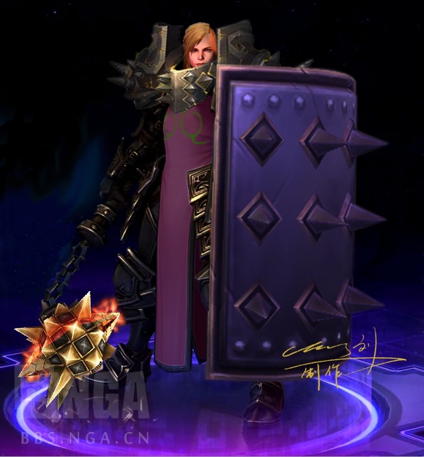 手绘草图更新乔安娜wow战士t6冲锋套蛋盾世界击碎者手绘草图更新ps稿