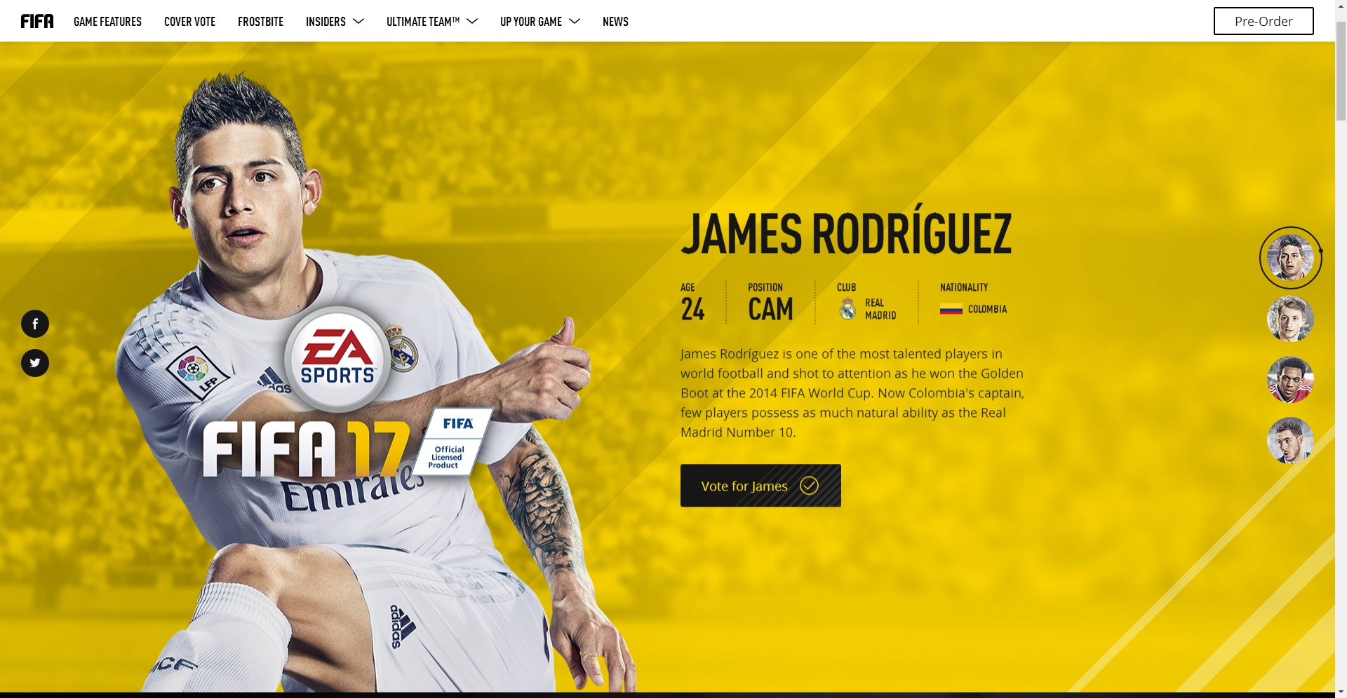 新闻ea正在进行fifa17封面人物票选分别是j罗罗伊斯马夏尔阿扎尔