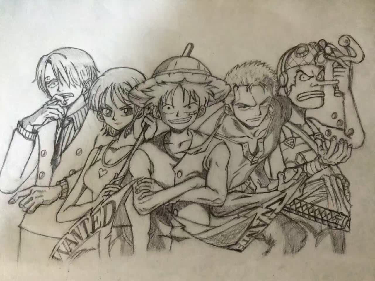 [铅笔画]最初的草帽海贼团5人组