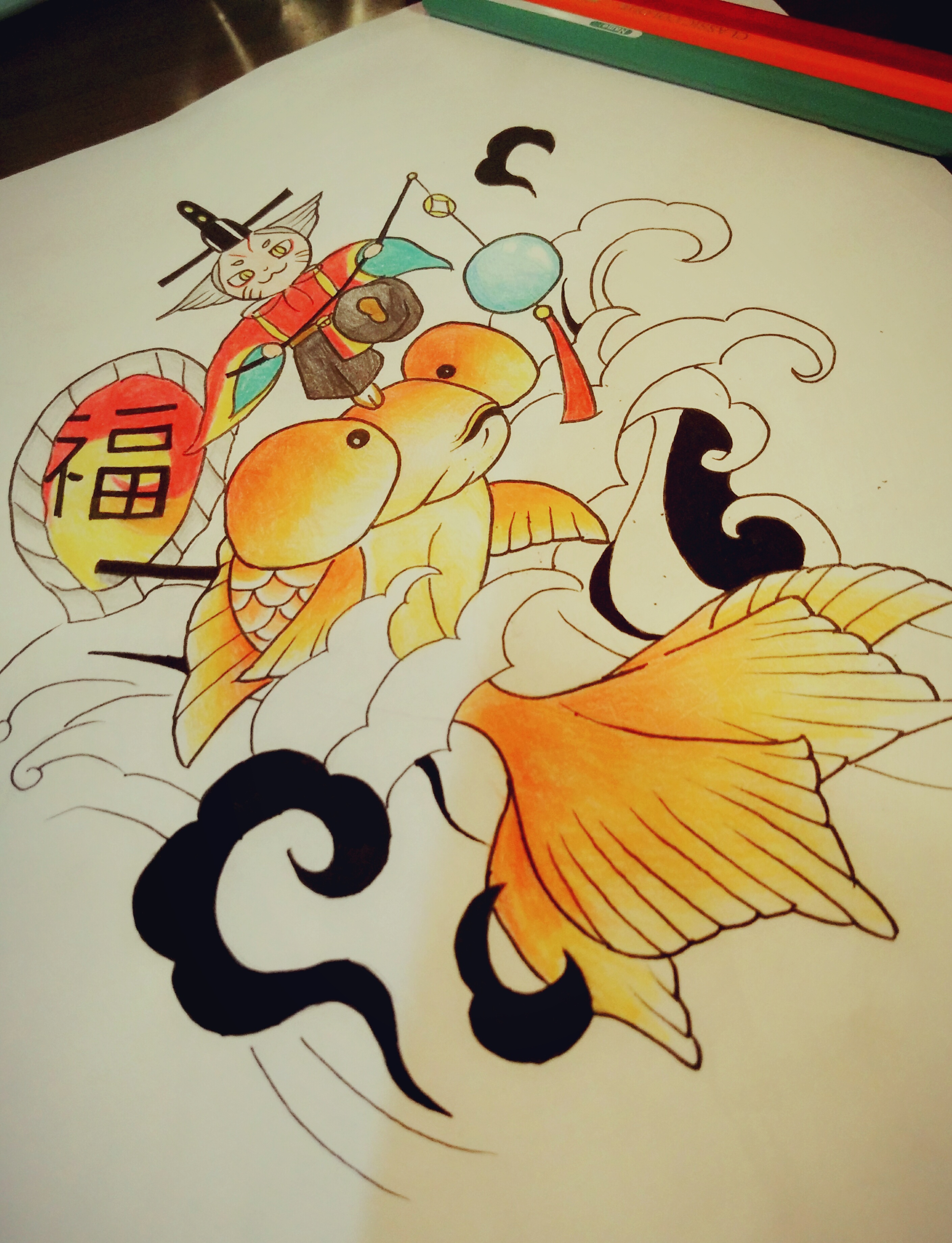 画了只惠比寿的school纹身手稿