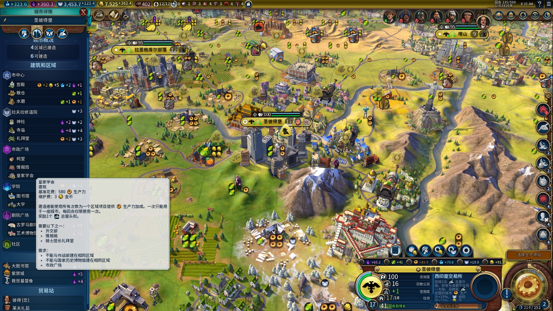 文明6市政广场里的皇家学会怎么用啊