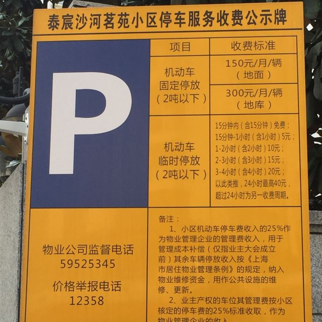 上海外环外某小区的停车费