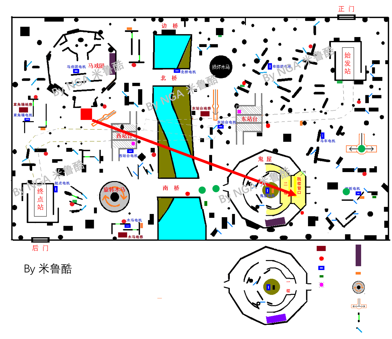 [攻略] 月亮河公园:全景地图,电机规律,地形分析,出生点,转点路线与