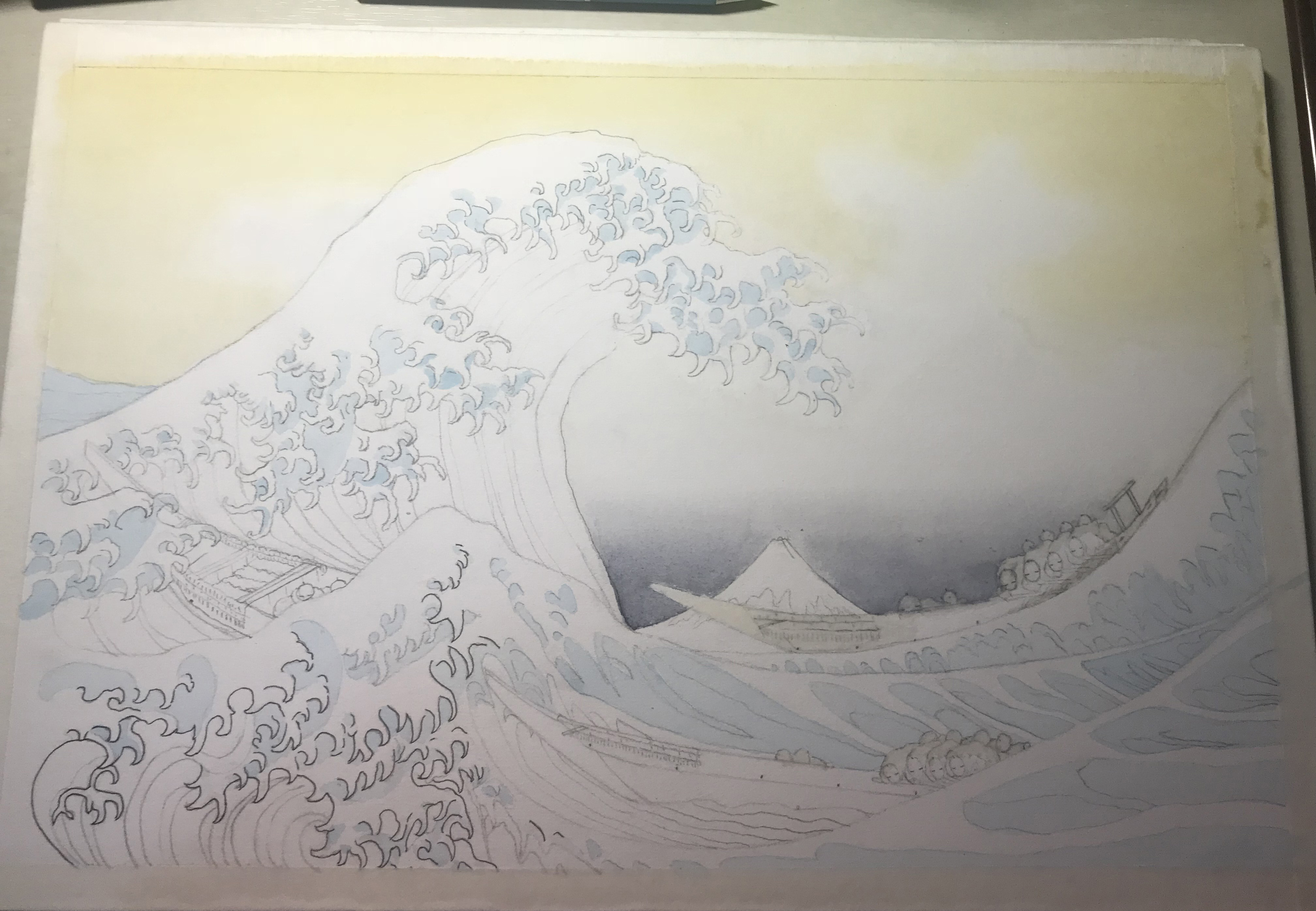 艺术审美e也来试着临摹一下神奈川冲浪里更新一张阿荣新手水彩临摹