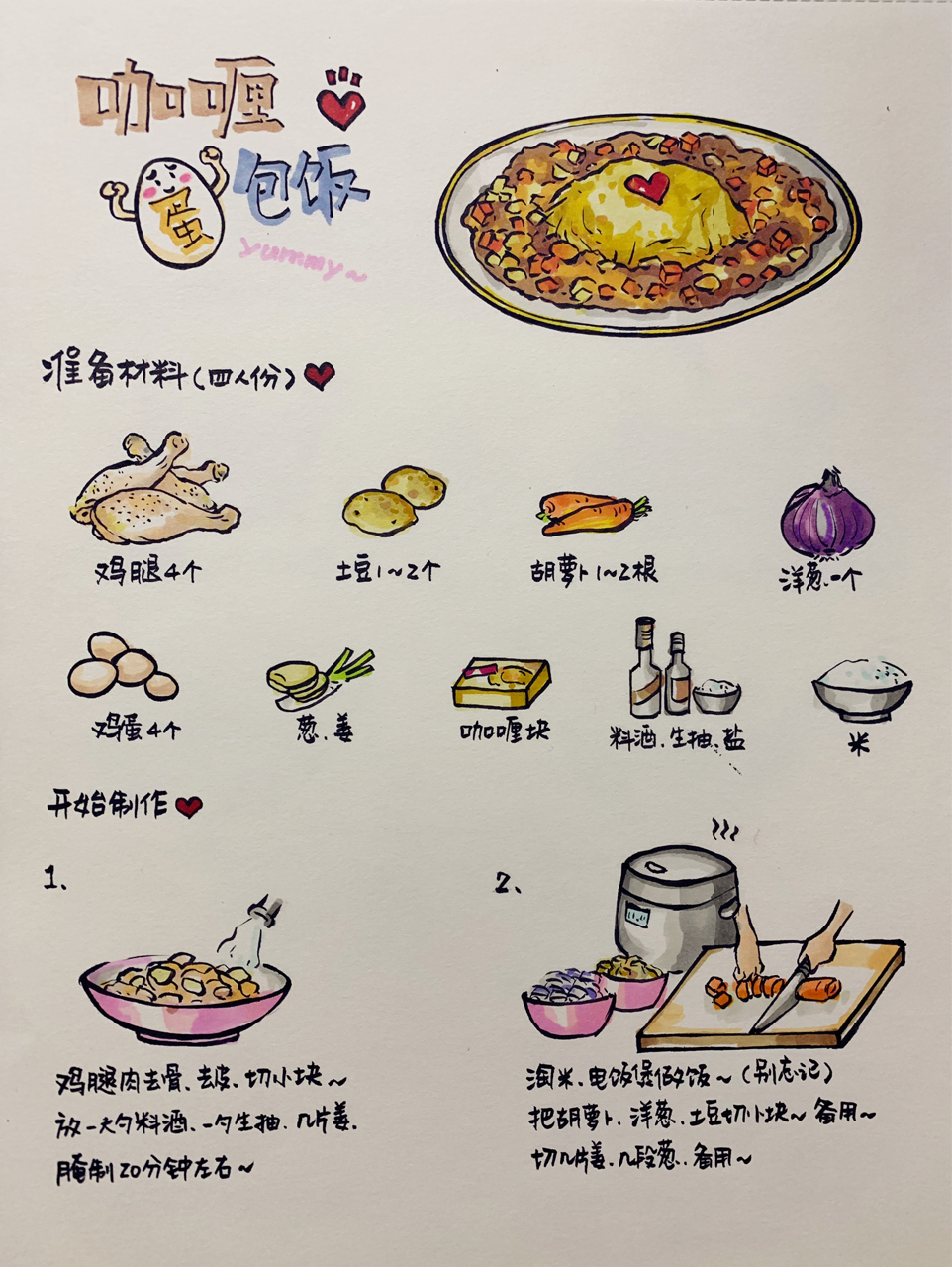 手绘食谱简单又美味咖喱蛋包饭