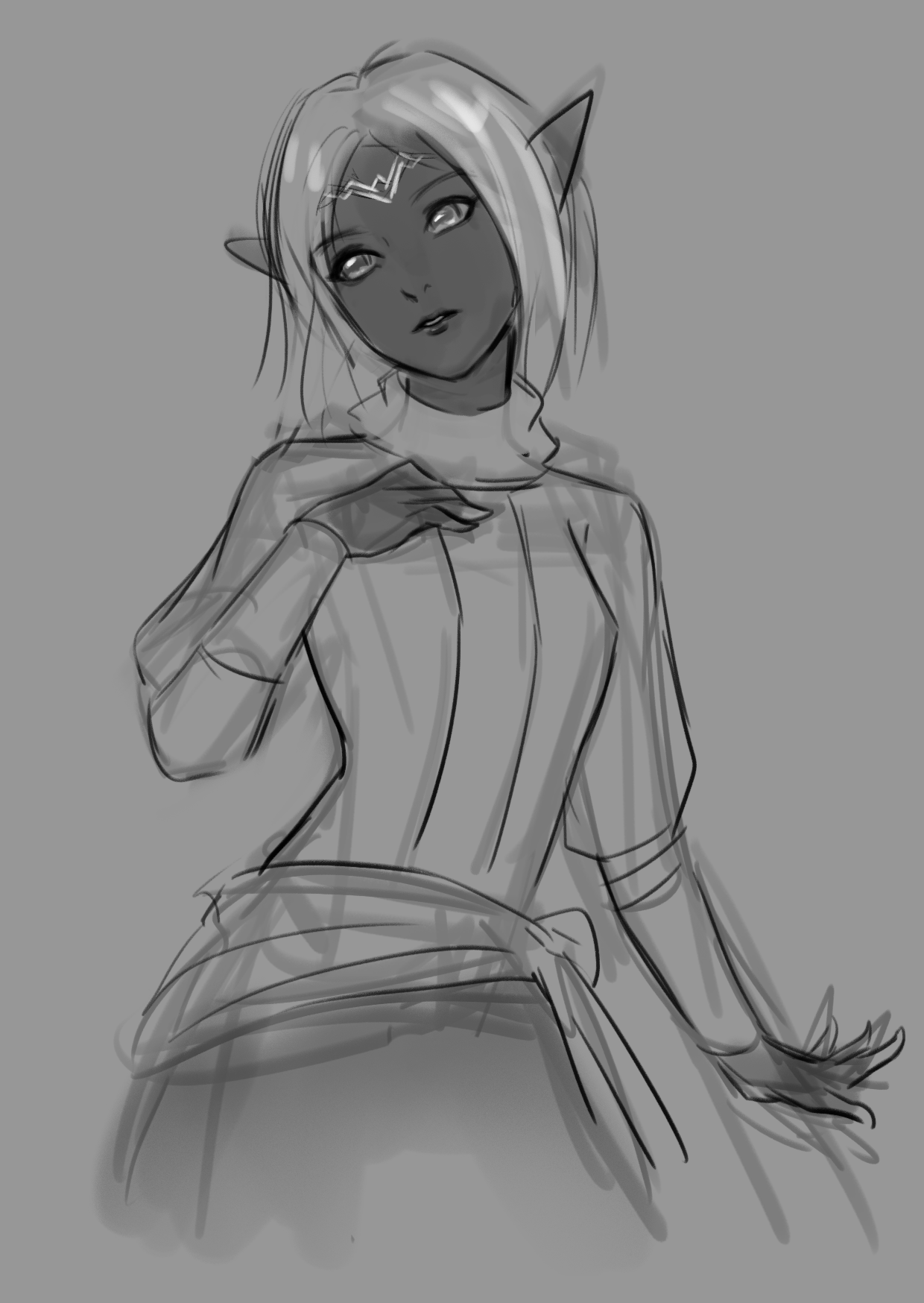 [萌新]涂了一张自己在游戏里捏的暗精灵妹子