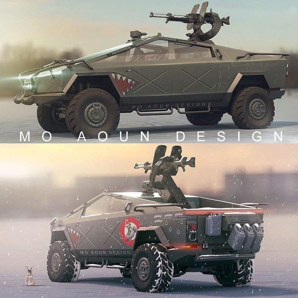 特斯拉皮卡魔改图来了干嘛背几桶油