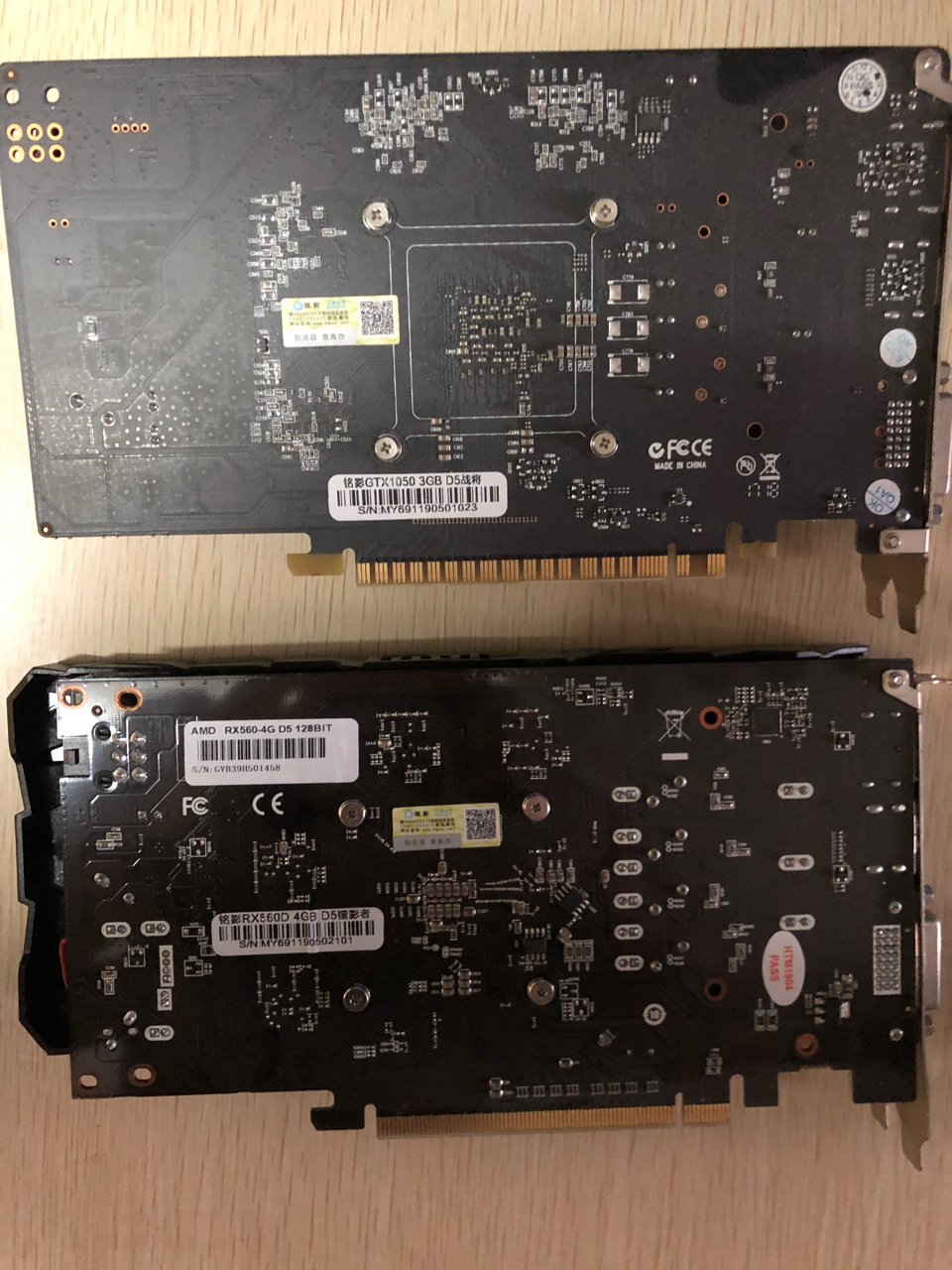 电脑硬件出两张显卡gtx10503g和rx5604g都是铭影的