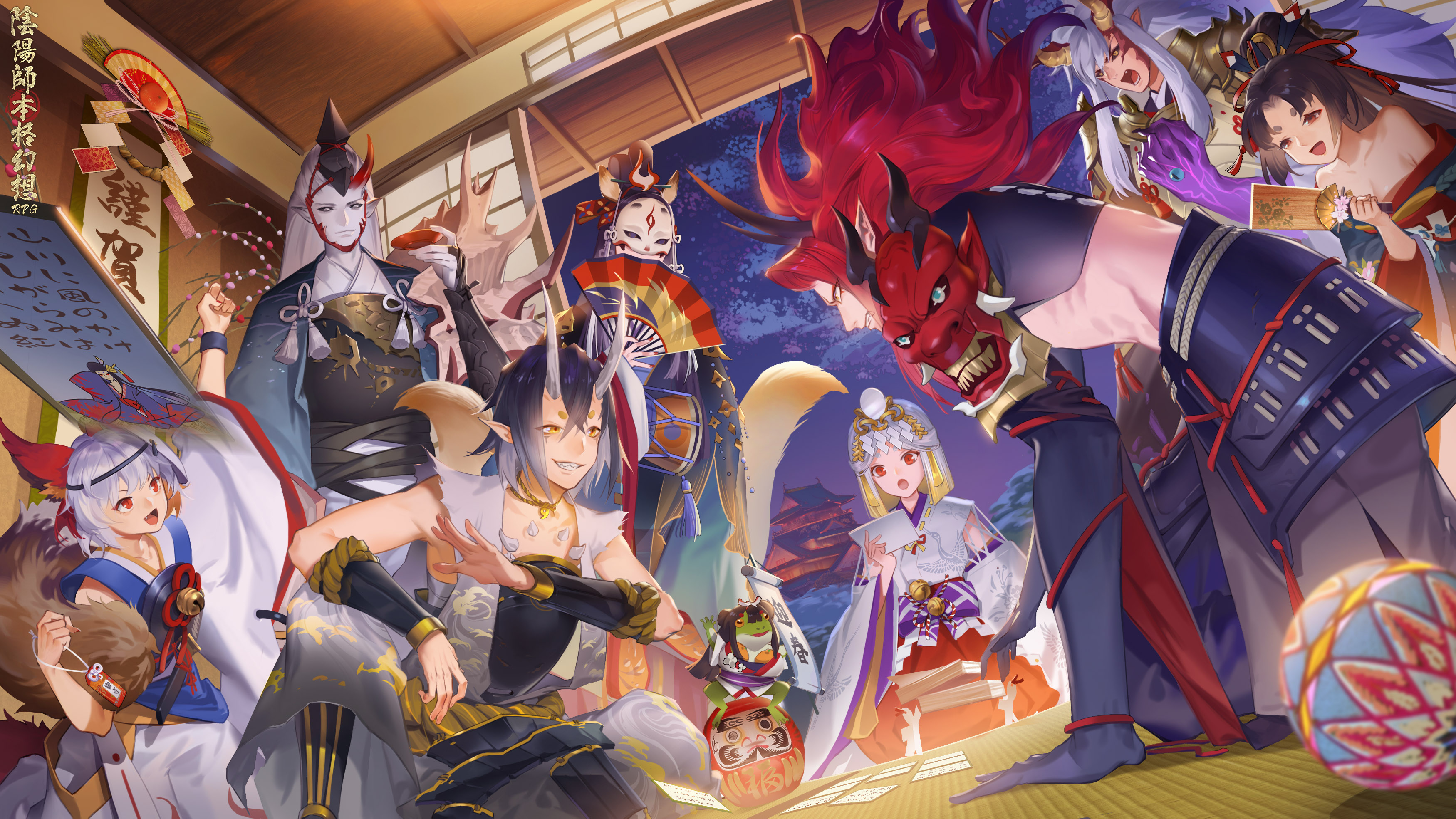 搬运平行世界中的阴阳师插画大岳丸vs酒吞既然是过年那就用打牌来决定