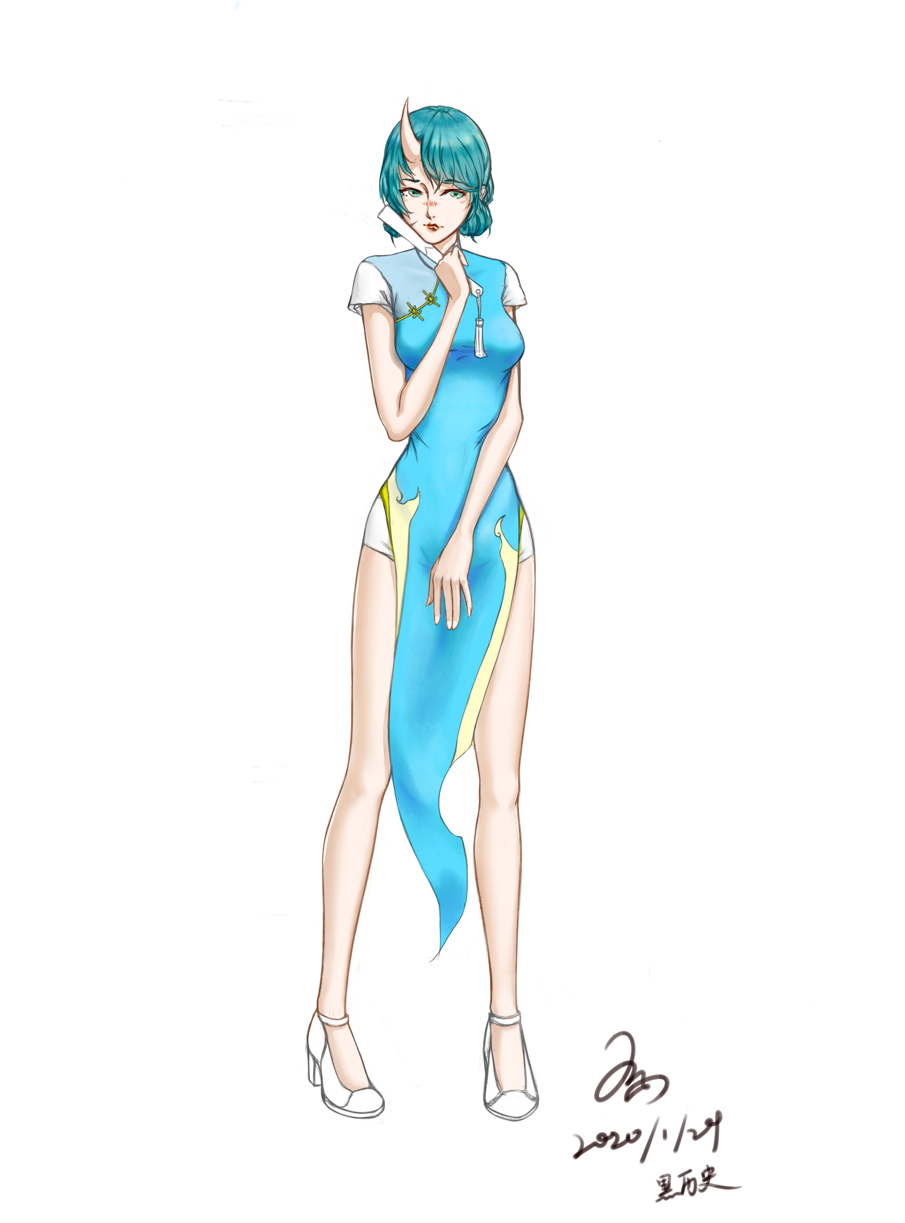 星熊同人绘画旗袍当新年夜晚星熊被陈忽悠穿上新衣服