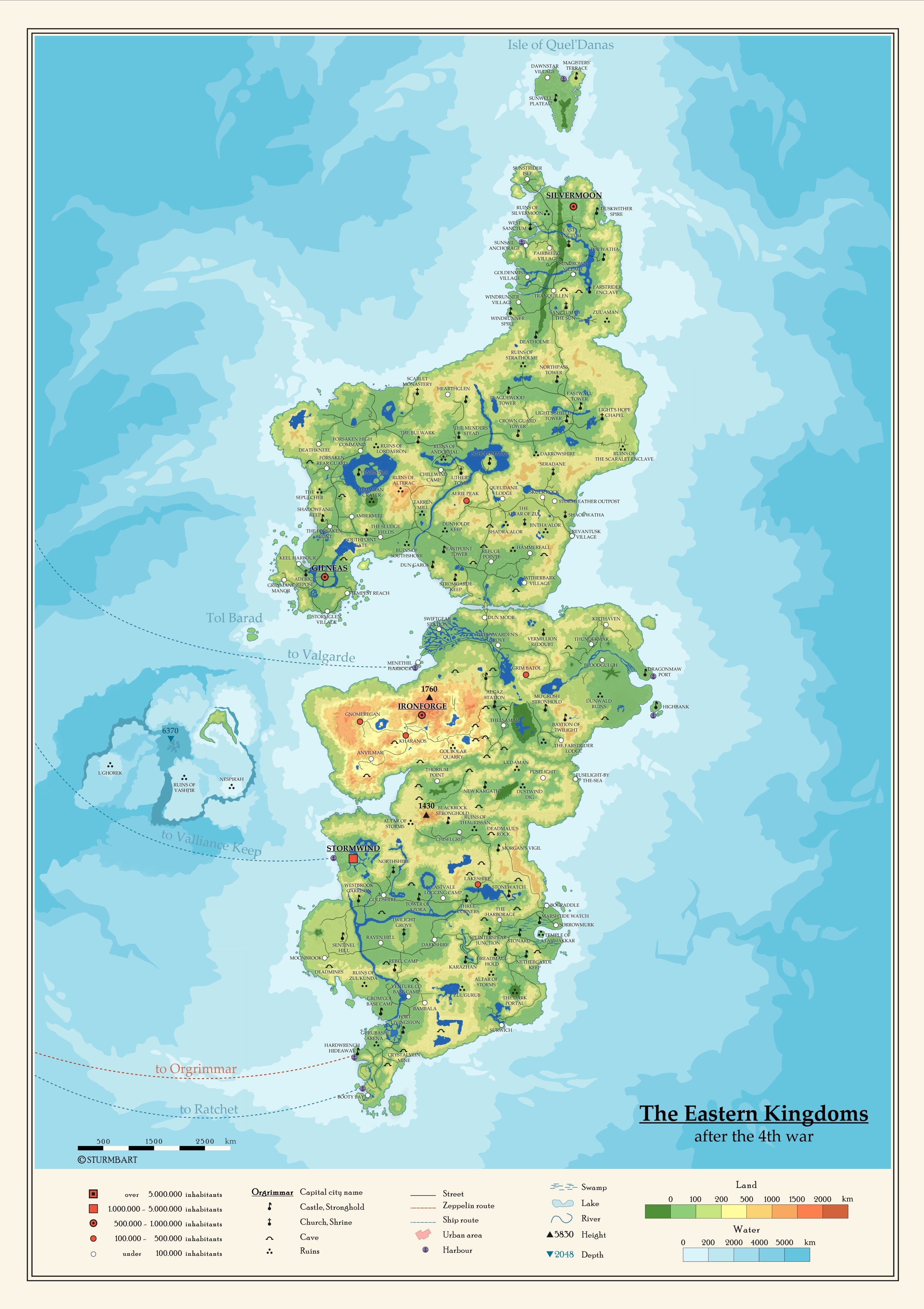 [搬运] 艺术家sturmbart自制艾泽拉斯高度详细地图:东部王国和卡利姆