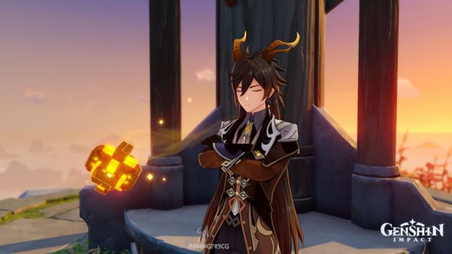 原神 万文集舍 [同人搬运]推特太太改的龙角长发钟离建模和岩神像装