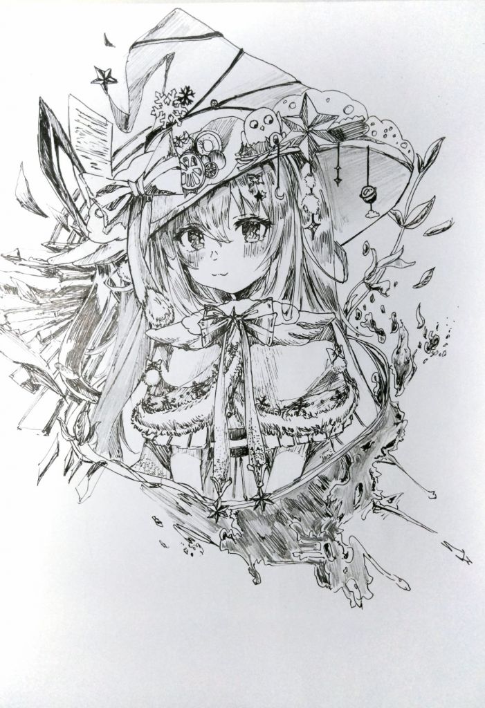 绘画同人一根水笔画星萝莉冬装