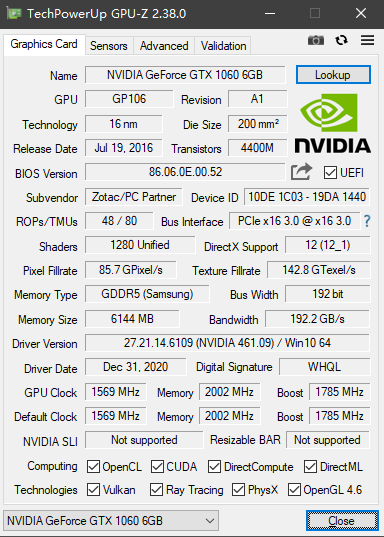 出索泰1060(6gb)显卡一张