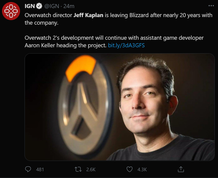 jeff kaplan也离职了