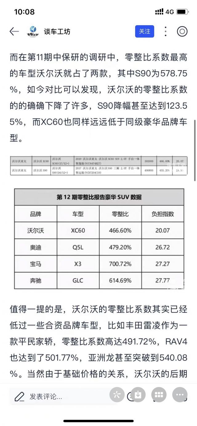 沃尔沃零整比下降到466%比丰田个别车型都低了.