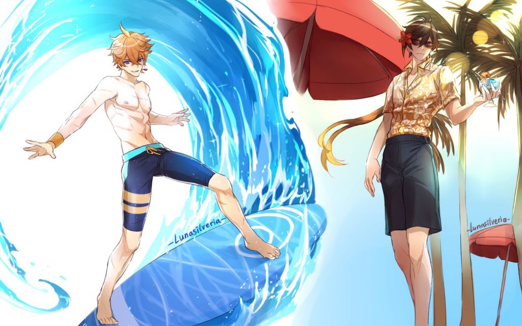 同人搬运钟离和公子的夏日限定衣装