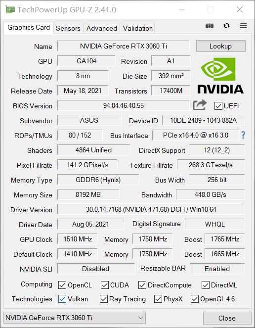 出华硕rtx3060ti短卡