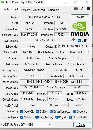 显卡出一张影驰gtx1080gamer2600北京地区自提面交最好