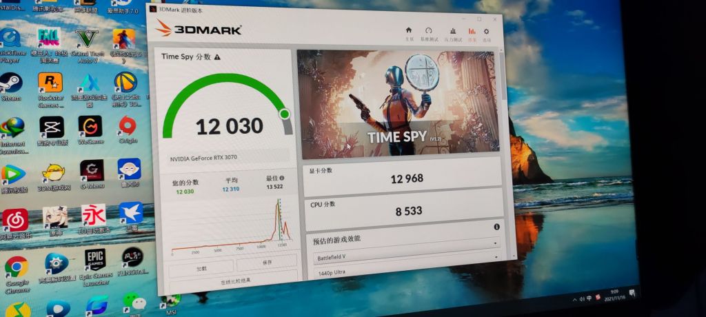 3070ultraoc跑分才12000默频