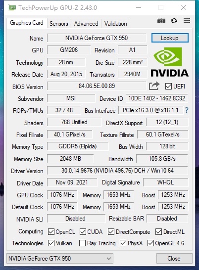 出一张微星gtx950