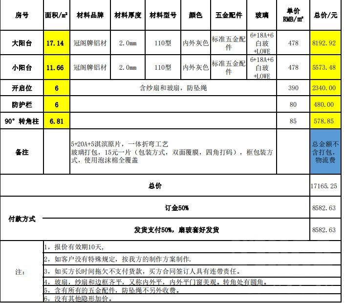 帮忙看一下两个阳台封窗的预算