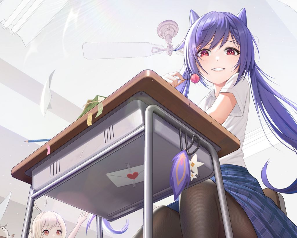 插画搬运刻晴同学只是在踩课桌而已