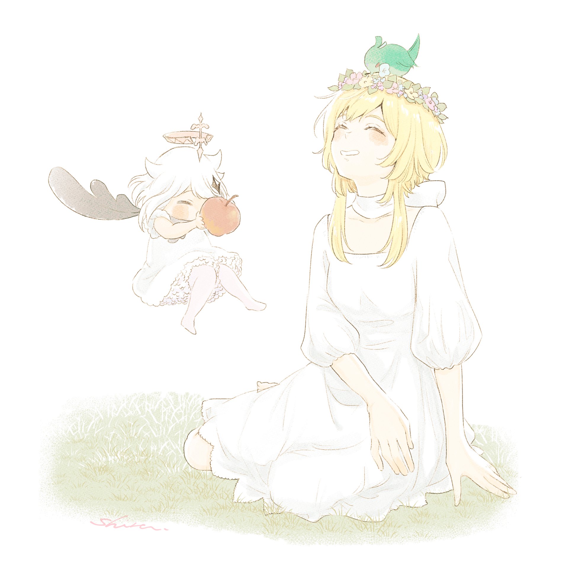 插画搬运魈鸟与荧与派蒙