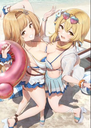 插画搬运泳装阿荧与姬塔的对波