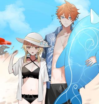 cp预警插画搬运达荧海滩