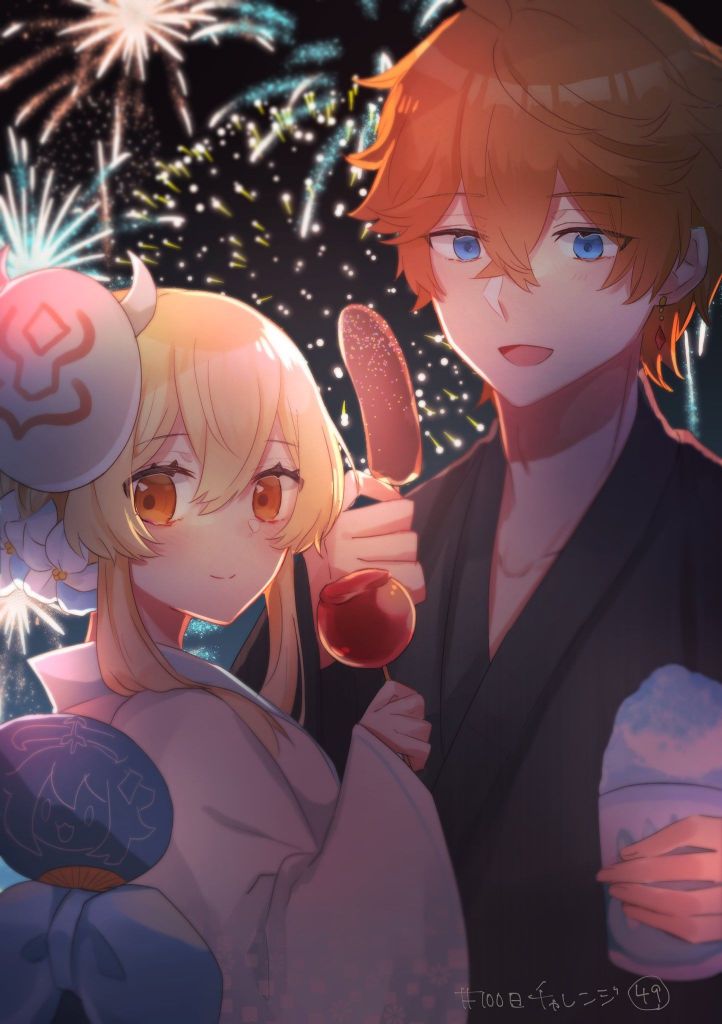 cp预警插画搬运参加祭典的荧妹和公子