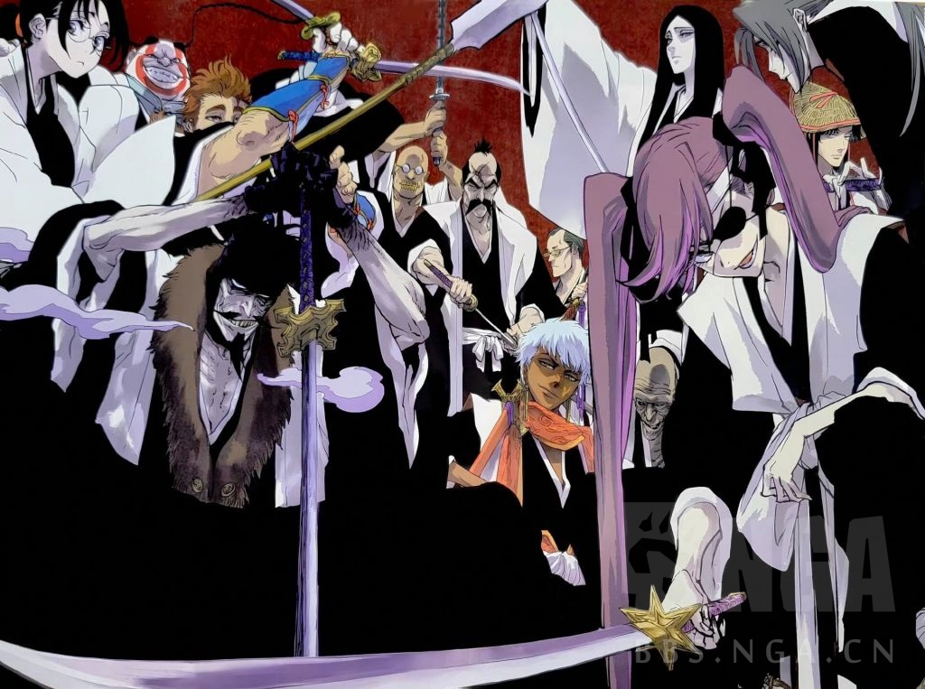 可以放一下几代护庭十三队队长合影一起看了