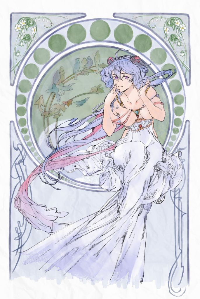 插画搬运穆夏风格甘雨