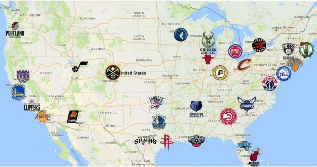 nba球队地图2020图片