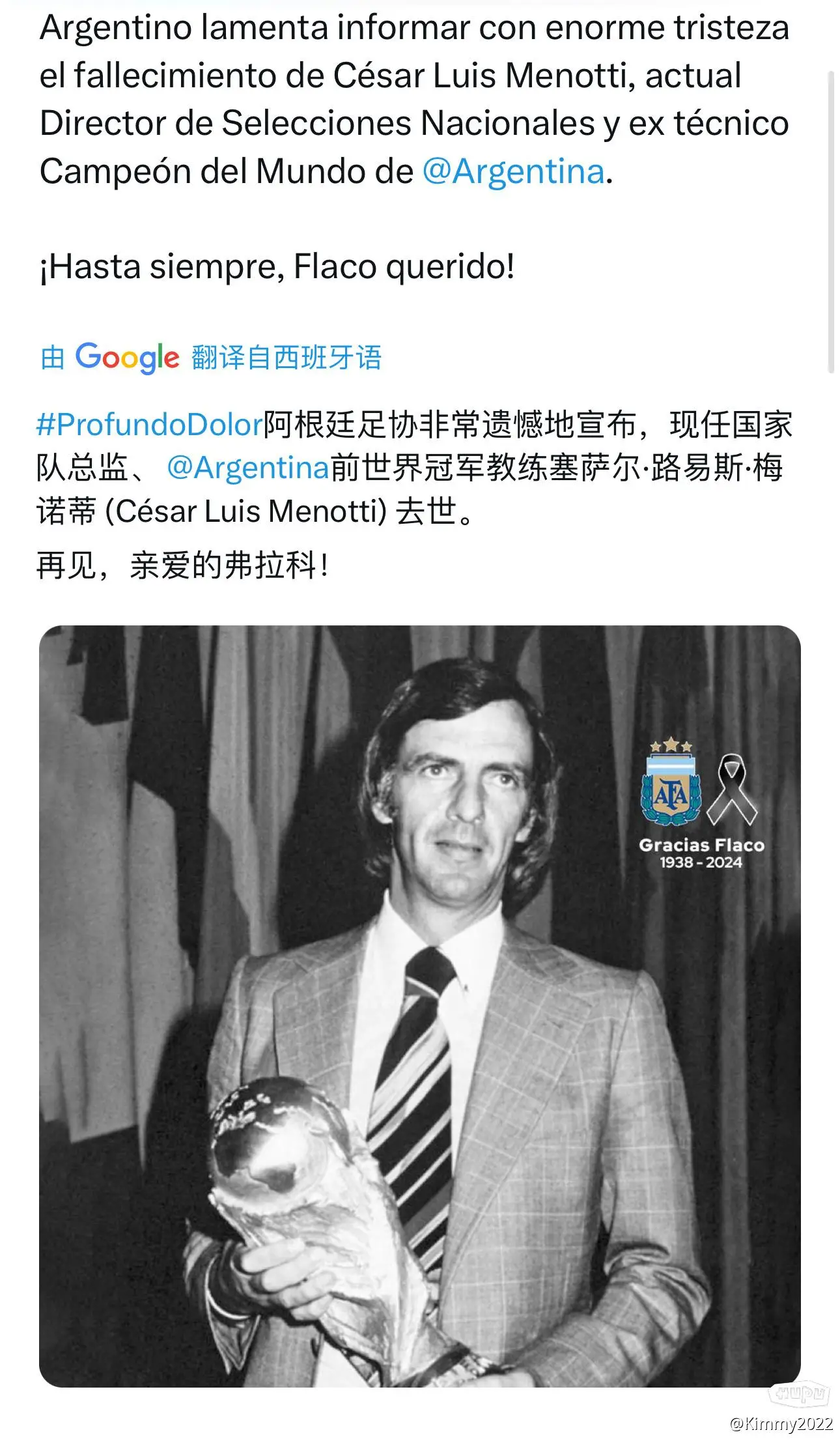阿根廷足协宣布:现任国家队总监, 1978年阿根廷世界冠军教练梅诺蒂
