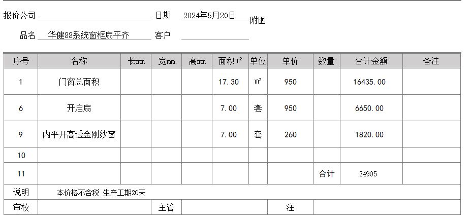 断桥铝合金门窗报价单图片