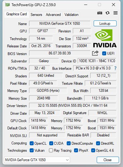 出个 1050 2g 影驰 黑将 249