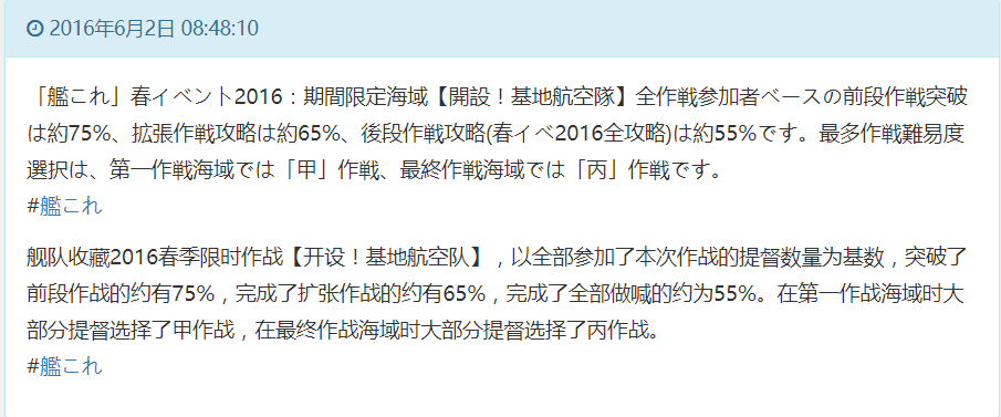 舰colle 根据官推进行的活动通过率归纳 截止秋 Nga玩家社区