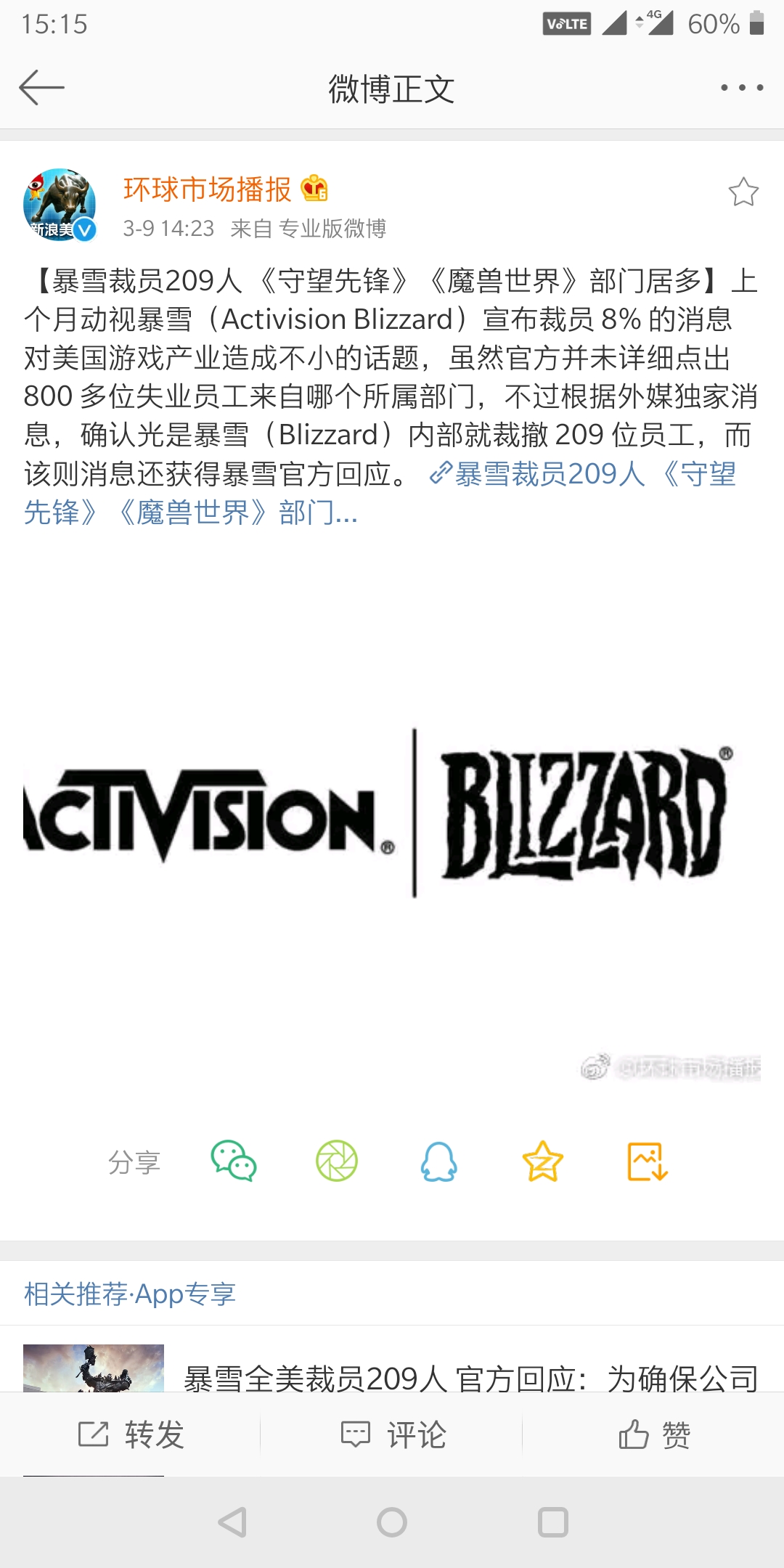 問題】動視暴雪是不是要倒了? 3/9更新之前裁員詳細動視整體裁800人暴雪佔最多數209人@WOW 魔獸世界哈啦板- 巴哈姆特
