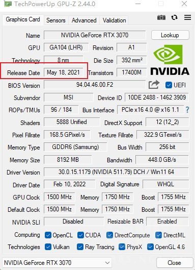 GPUZ的release date和SN序列号的发布日期差了五个月 NGA玩家社区