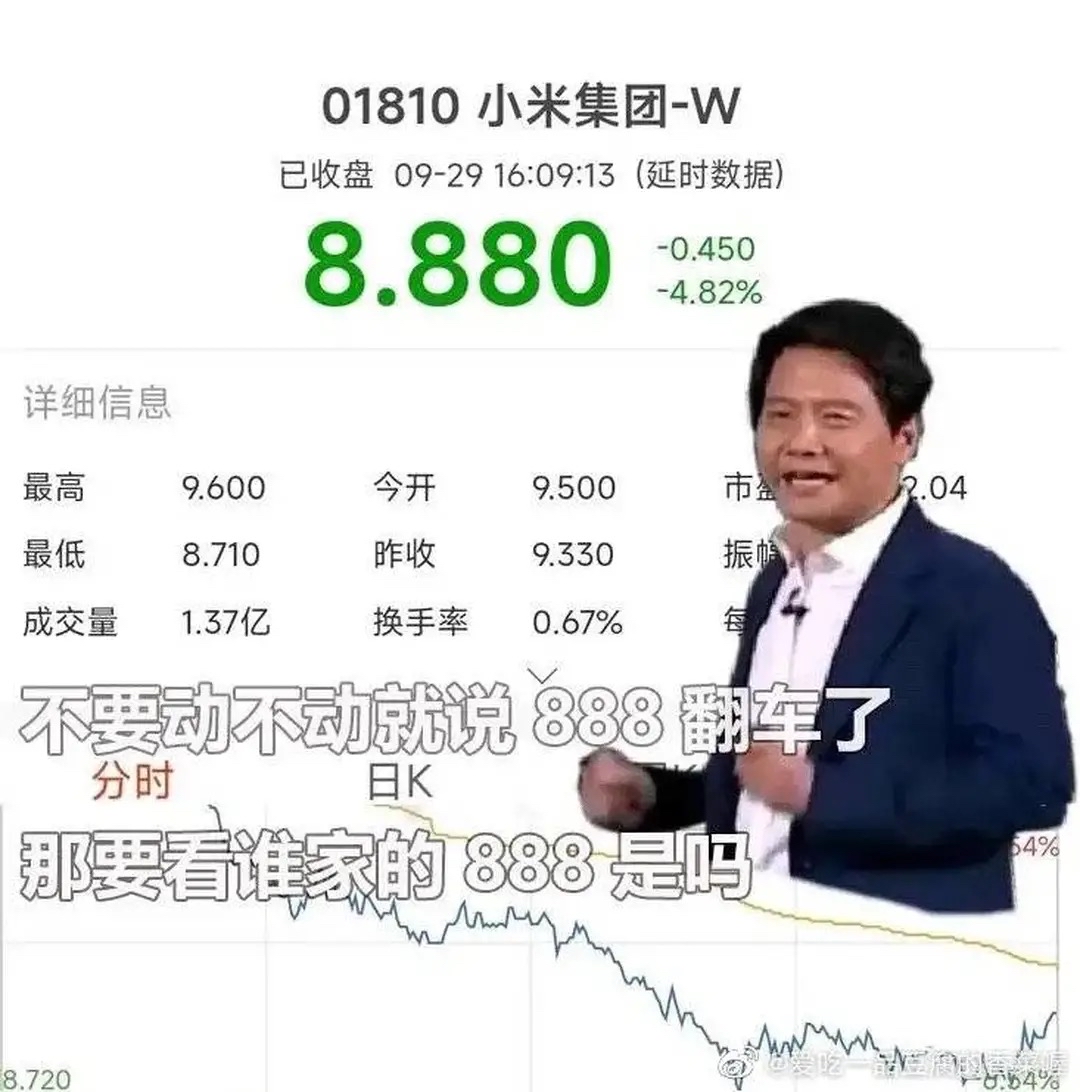 小米股价下跌，疑似致敬骁龙888 178